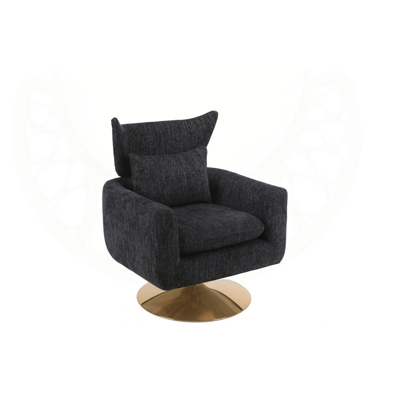 360-Degree Swivel Accent Chair with a Pillow, Black Linen