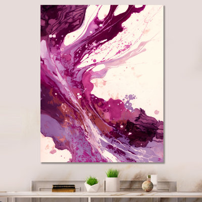 Célébration en rosé framboise VI - Décoration murale abstraite à l'encre liquide en métal