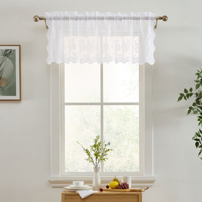 Stefani Floral Rod Pocket Lace Semi Sheer Voile Short Valance for Small Windows, Kitchen & Bathroom - 54 x 18 Inch Length
