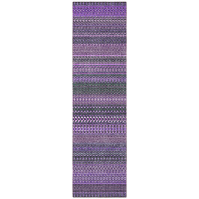8' Runner Purple Striped Washable Non Skid Indoor Outdoor Runner Rug