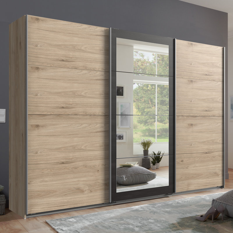 Stradford 3 Door Manufactured Wood Wardrobe, Hickory Oak/Raw Steel