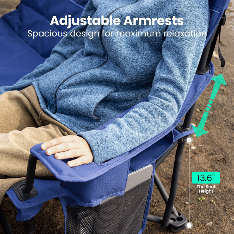 Oversized Double Camping Chair, Heavy Duty Camping Loveseat for Adult, Outdoor Folding Couch Supports 600 lbs, Blue
