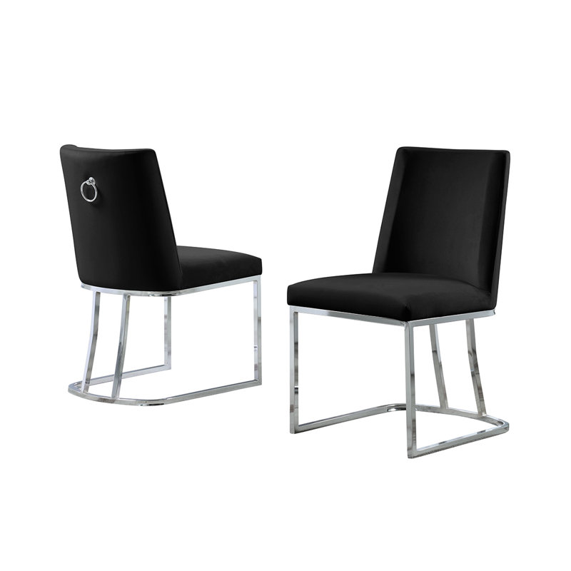 Stansted 19'' H Velvet Upholstered Side Chair, Black, Silver
