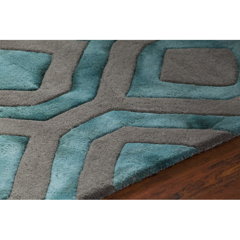 Handmade Geometric Gray Wool 5' x 7'6" Tufted Area Rug