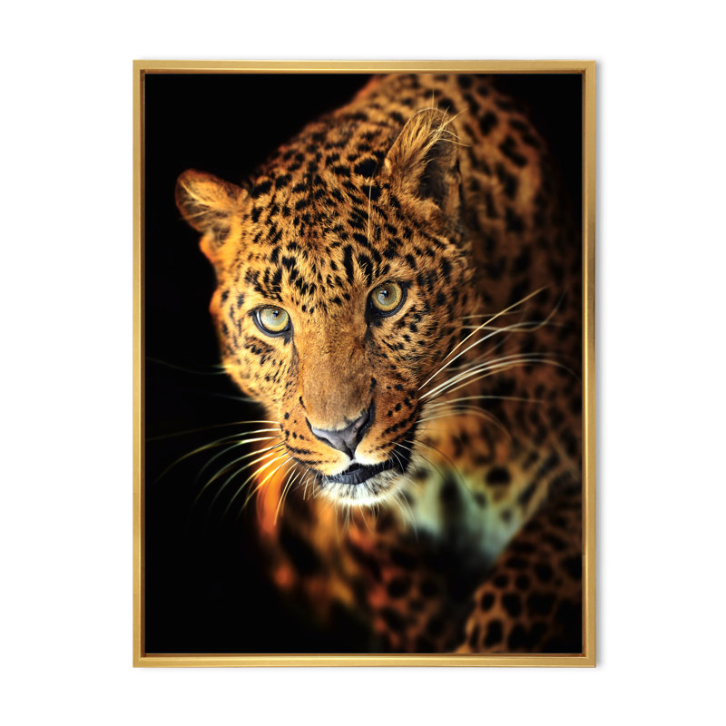 Portrait d'un léopard - reproduction sur toile, H 40 po x l 30 po, Cadre flottant doré