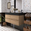 Lavabo de salle de bain en quartz noir mat-450895508