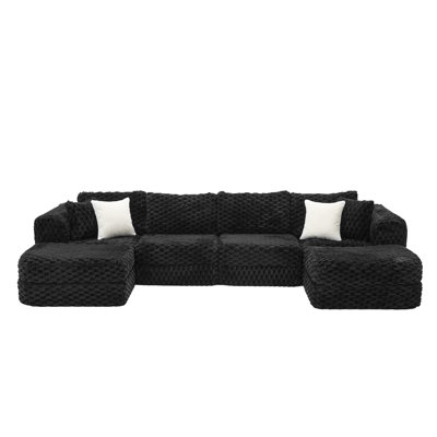 135” Upholstered U-Shaped Sectional Sofa With 2 Ottomans