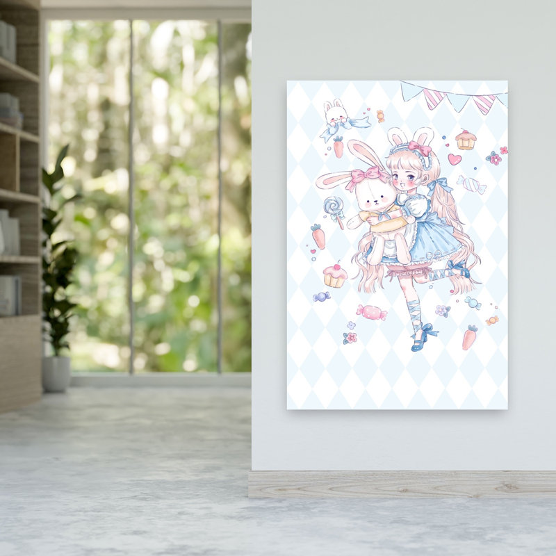 Impression d'art mural «Sweet Bunny Girl Dream Dreamy Playful Whimsical Rabbit Flower Forest», H 60 po x l 40 po