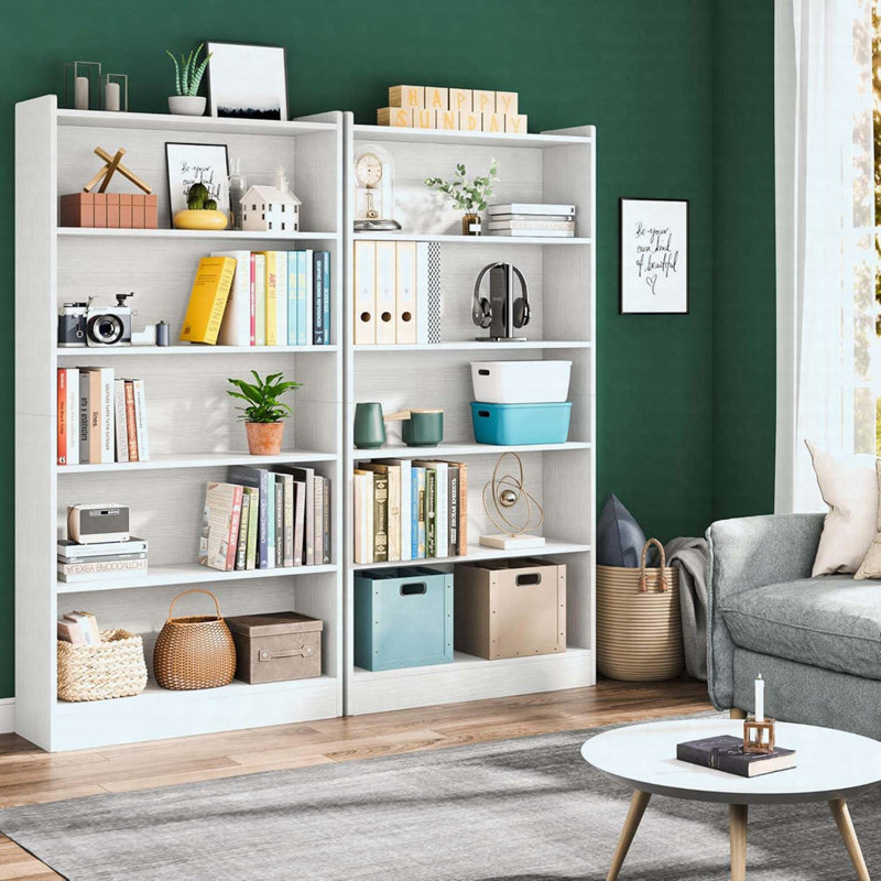 Bibliothèque 70,87 "moderne à 6 niveaux avec système de rangement, Blanc