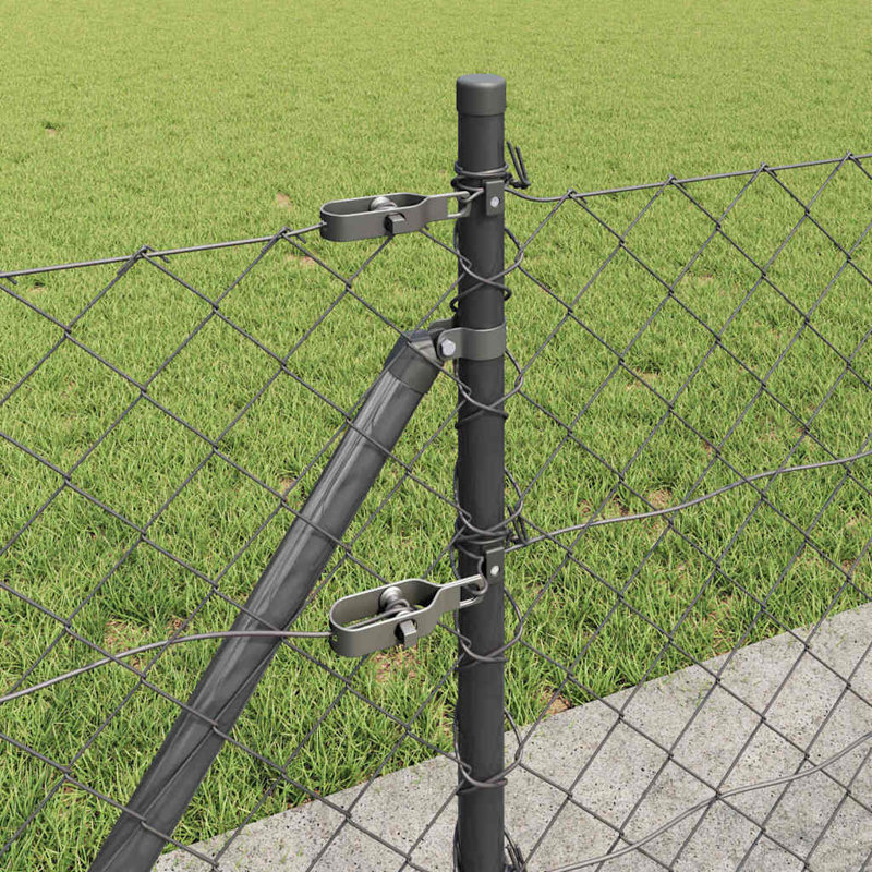 Vidaxl Chain Link Fence With Posts Steel, Grey, 40cm H x 1000cm W x 3.2cm D