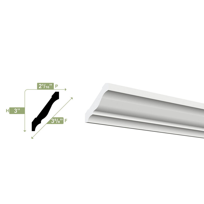 3'' H x 96'' W x 2.13'' D PVC S4S Moulding
