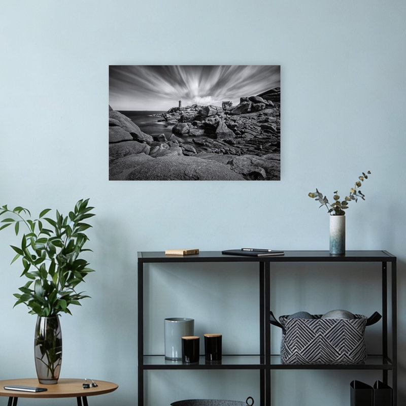 Lighthouse On Rocky Coast Dramatic Tranquil Abstract Coastal Landscape Wall Art Print 1 Piece Wrapped Canvas Wall Art