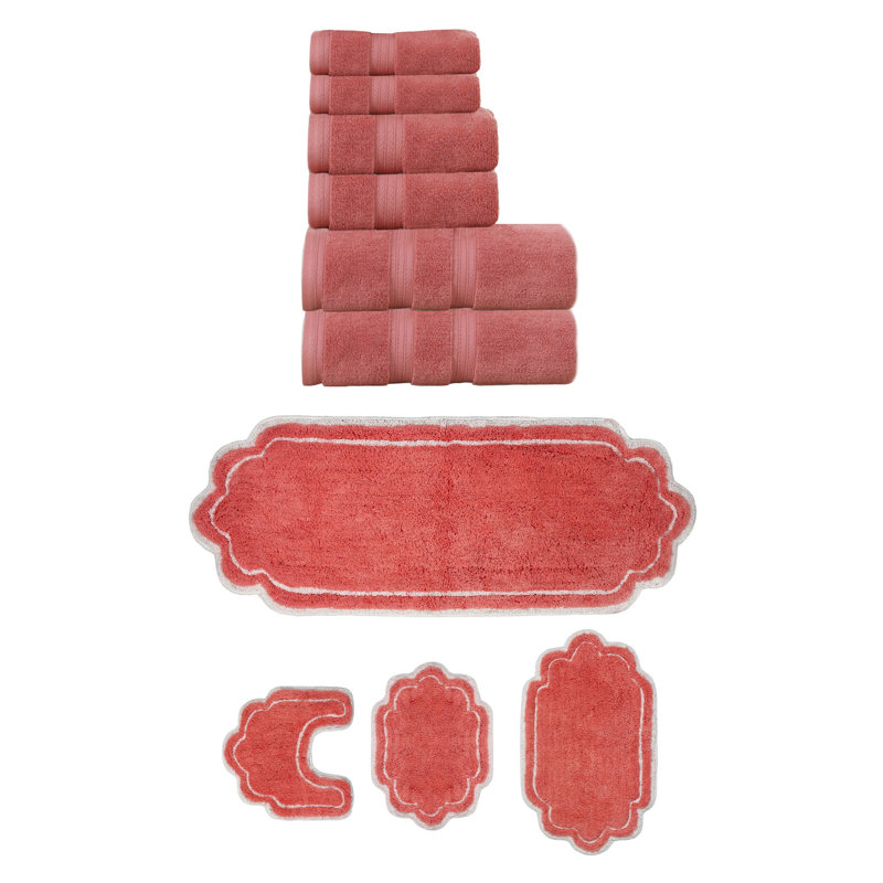 Ensemble de serviettes 6 pièces et de tapis de bain 4 pièces Talbert Collection, Corail