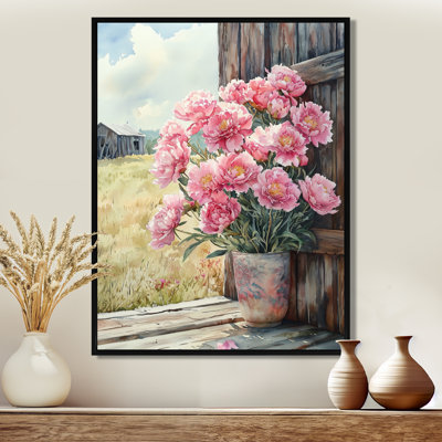 Pivoines dans la brise de basse-cour III - pivoines, art mural