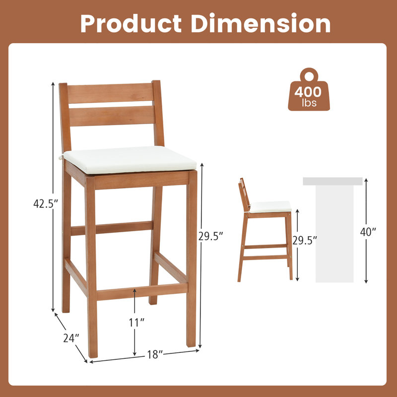 Tabouret de bar d'extérieur avec coussin 29,5 po Passalis Eucalyptus