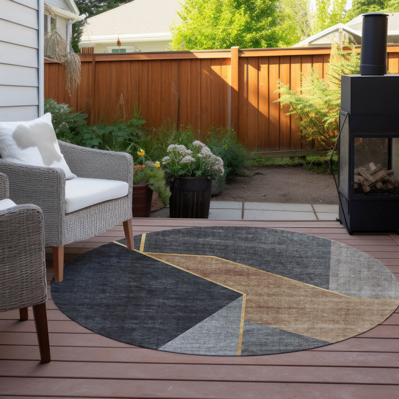 Melania Washable Abstract Indoor / Outdoor Rug, Round 8'