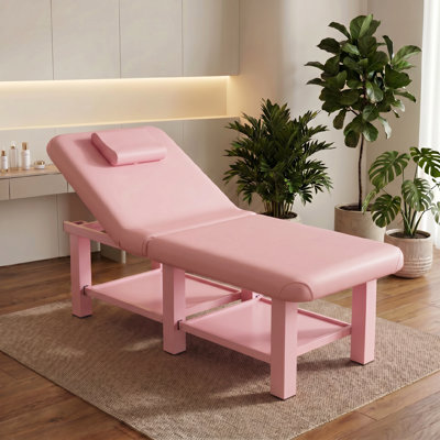 75" Professional Massage Bed with Adjustable Backrest, Physical Therapy Table, Tattoo Beauty Lash Spa Massage Bed, Folding Massage Table With 6 Metal Legs and Storage Shelf - Pink