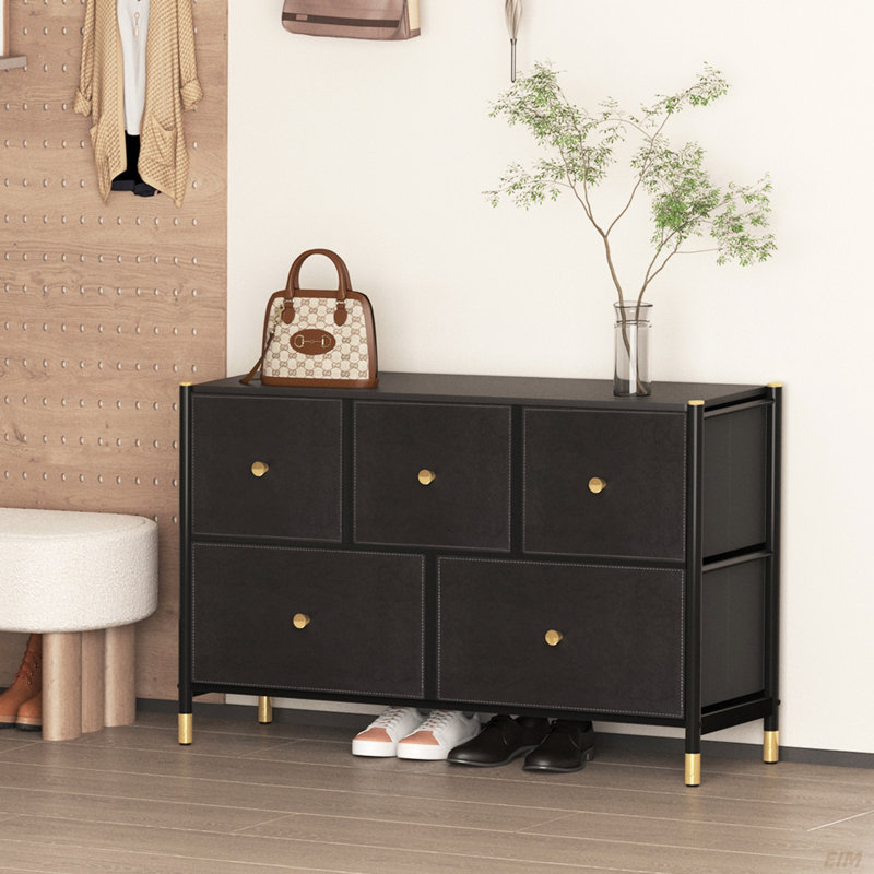 Commode à tiroirs, toutes les commodes avec 5 tiroirs en similicuir, tour de rangement avec bacs en tissu, commode double, commode pour placard, salon, couloir, chambre d'enfant (commode)