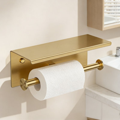 Double porte-papier hygiénique avec tablette, distributeur de papier hygiénique mural en acier inoxydable 304 avec rangement pour téléphone, utilisation commerciale et domestique