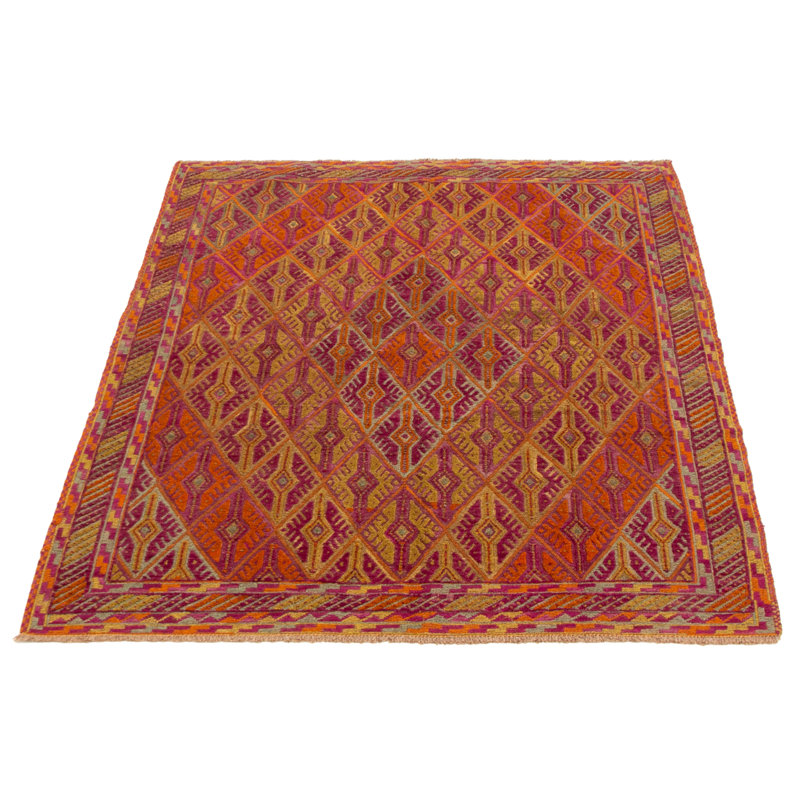 Tapis orange brûlé noué à la main de conception unique 4 pi 9 po x 6 pi 3 po Jobani