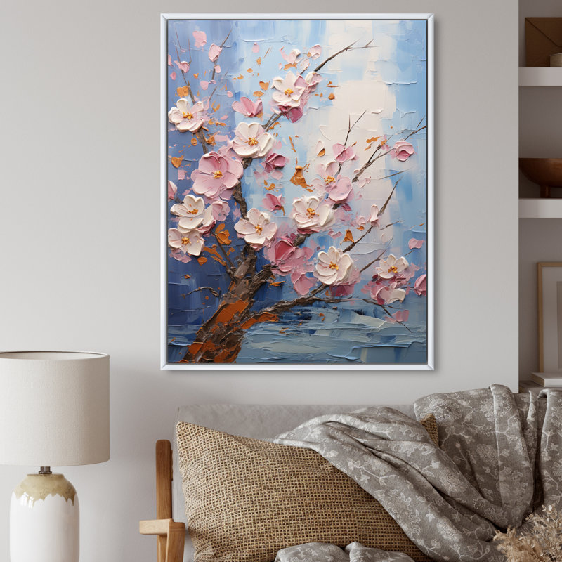 «Toki Asian Art Sakura Serenity I», reproduction sur toile, H 32 po x l 24 po x P 1 po, Cadre flottant blanc
