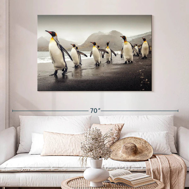 Brampt Penguins Along The Beach, 32" H x 48" W