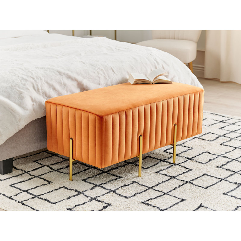 Mazon Velvet Upholstered Bench, Orange