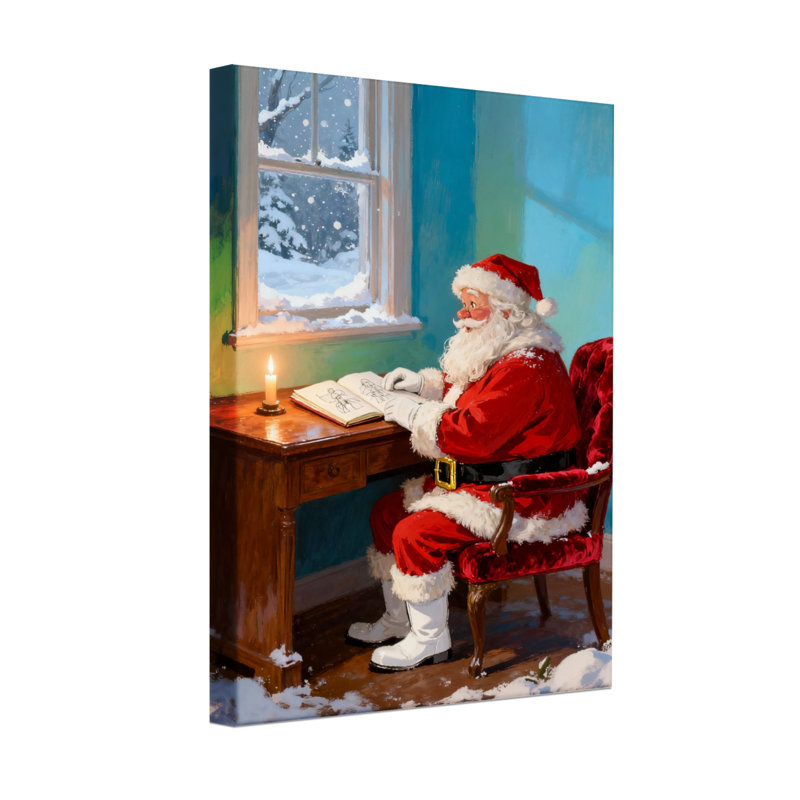 Noël père Noël lisant à la chandelle, H 24 po x l 16 po