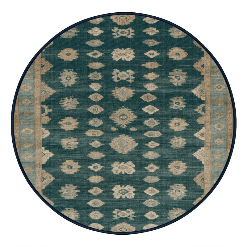 Machine Washable Overdyed Blue Area Rug, Round 7'