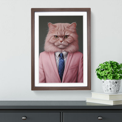 Persian Cat In A Suit Painting - Single Picture Frame Print on Wood