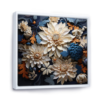 «Pure White and Blue Chrysanthemums Mosaic II», reproduction sur toile