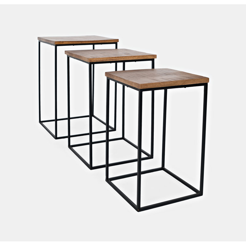 Dondie Square Modern Rustic Solid Wood and Metal Nesting End Tables - Set of 3