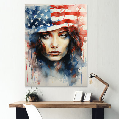 Land Of Liberty American Woman Portrait - Flag USA Wall Art