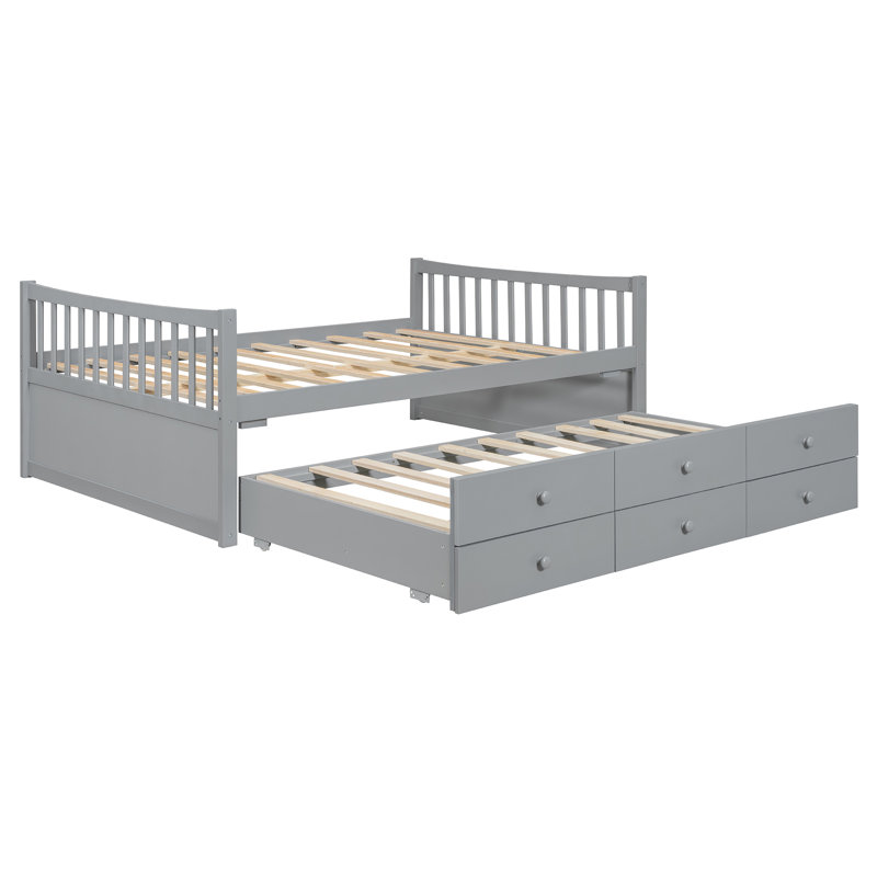 Daybed with Trundle, Drawers & Wooden Frame, Gray, Full