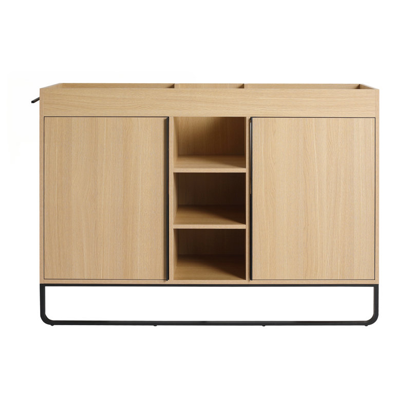 Armoire de salle de bain autoportante de 48 pouces avec portes à fermeture douce, supports de rangement ouverts et fabrication en contreplaqué durable