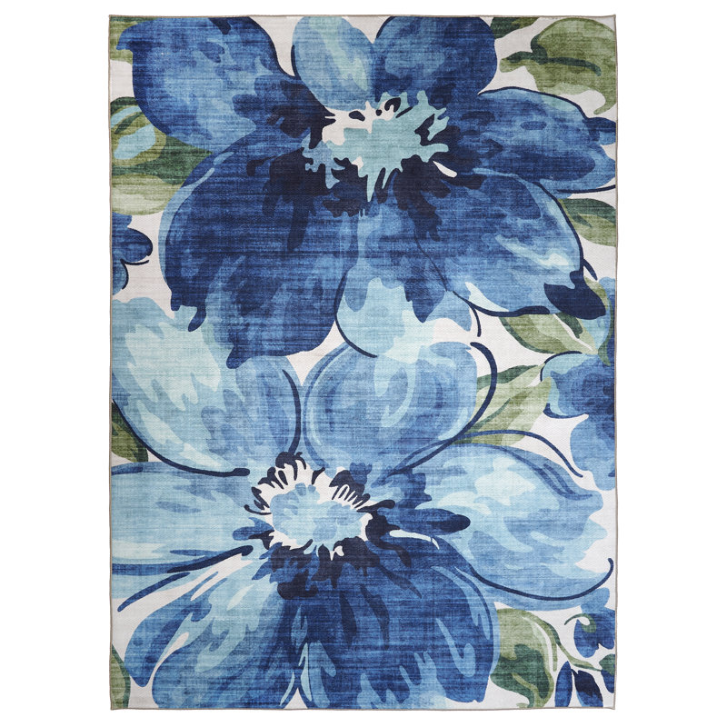 Kai Machine Washable Indoor/Outdoor Rugs, Rectangle 5' x 7', Blue Green