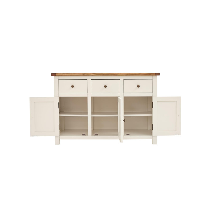 Buffet en bois massif (long), Ivoire / Naturel