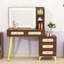 Bureau de maquillage avec miroir et lumières, 5 tiroirs et tablettes de rangement-382160498