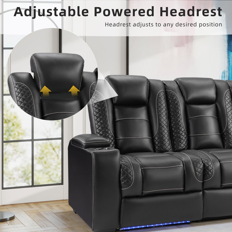 Ensemble de causeuse inclinable électrique moderne en similicuir avec éclairage à DEL, porte-gobelets et console de rangement