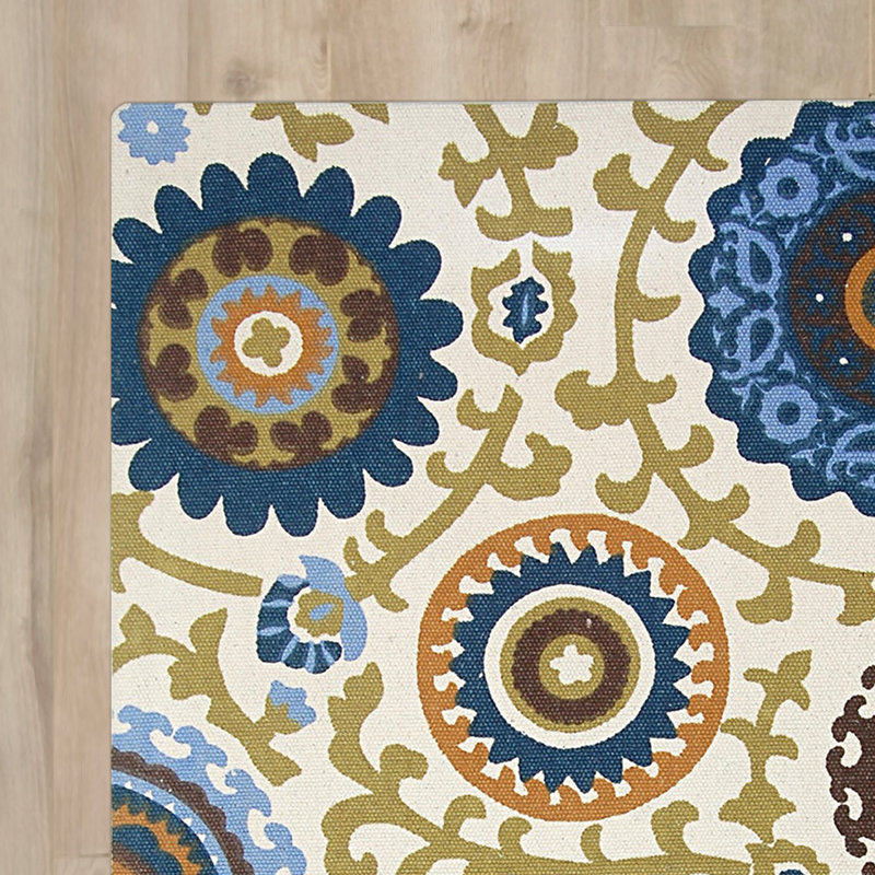 Tapis floral en coton tissé à la main Centerburg, Rectangle 2 pi 3 po x 3 pi 9 po