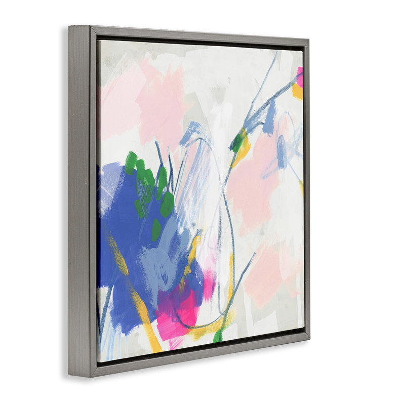 Art mural sur toile flottant rose et bleu par June Erica Vess, Cadre flottant gris lustré, H 18 po x l 18 po x P 1,7 po