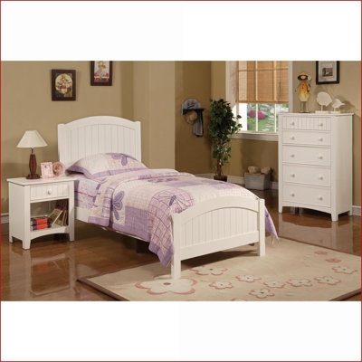 Bedroom Furniture Set 3pc Twin Size Snow White Transitional Bed, Nightstand, Chest | White | Plywood