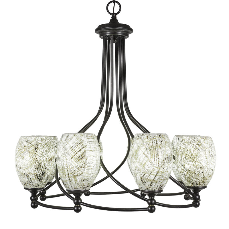 Skypark 8 Light Uplight Chandelier Shown In Dark Granite Finish With 5" Natural Fusion Glass