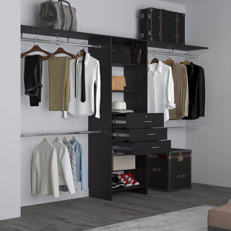 Système de placard, 3 tiroirs, 5 tablettes, Noir