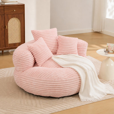 Single Corduroy Bean Bag Chair, Foam Filled Lazy Sofa with 3 Pillows & Armrest, for Adults, Kids, Bedroom, Living Room, Dorm