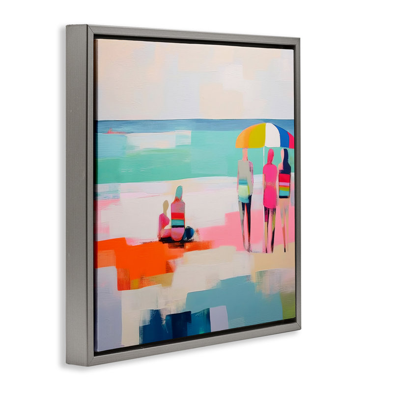 «People on Beach», art mural encadré flottant abstrait par Irena Orlov, Cadre flottant gris lustré, H 25 po x l 25 po