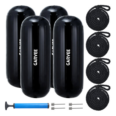 4 Pack 10*28 Inch Ribbed Boat Fenders Docking Bumpers with Ropes & Inflation Pump