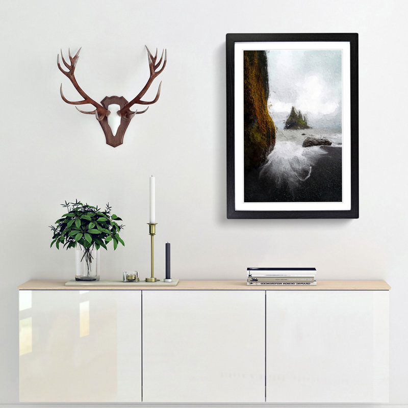 Ocean View from Black Sand Beach Iceland - Framed Print, 36cm H x 27cm W x 2cm D, Black Framed