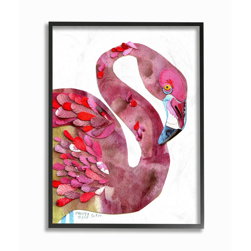 «Cutout Collage Flamingo», art sur toile, H 20 po x l 16 po x P 1,5 po, Giclée encadrée noir minuit
