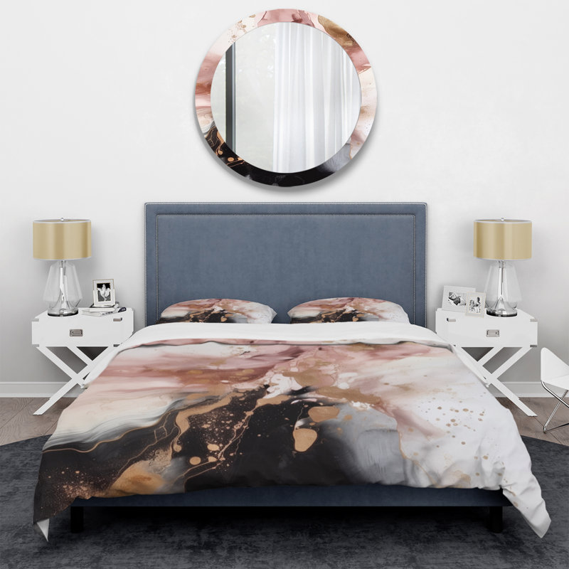 Pink Gold Marble Texture I - Abstract Marble Duvet Cover Set - Microfiber Polyester, Queen Duvet Cover + 2 Standard Shams